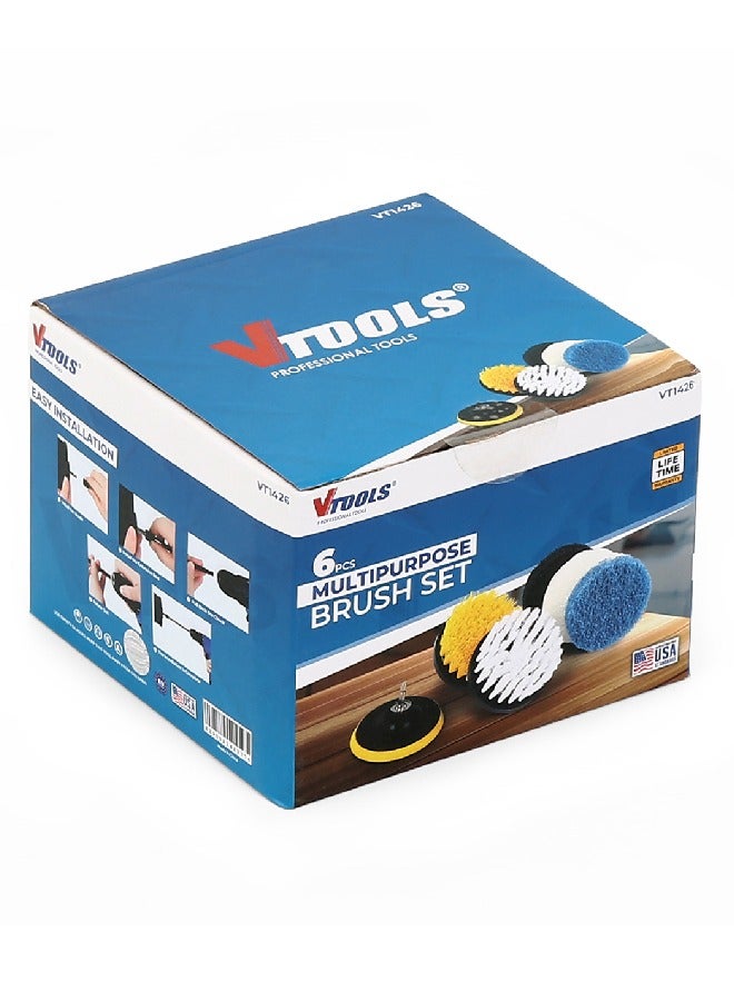 VTOOLS 6-Piece Drill Brush Set including Scouring Pads, Sponges and Bristle Brushes - Image 3