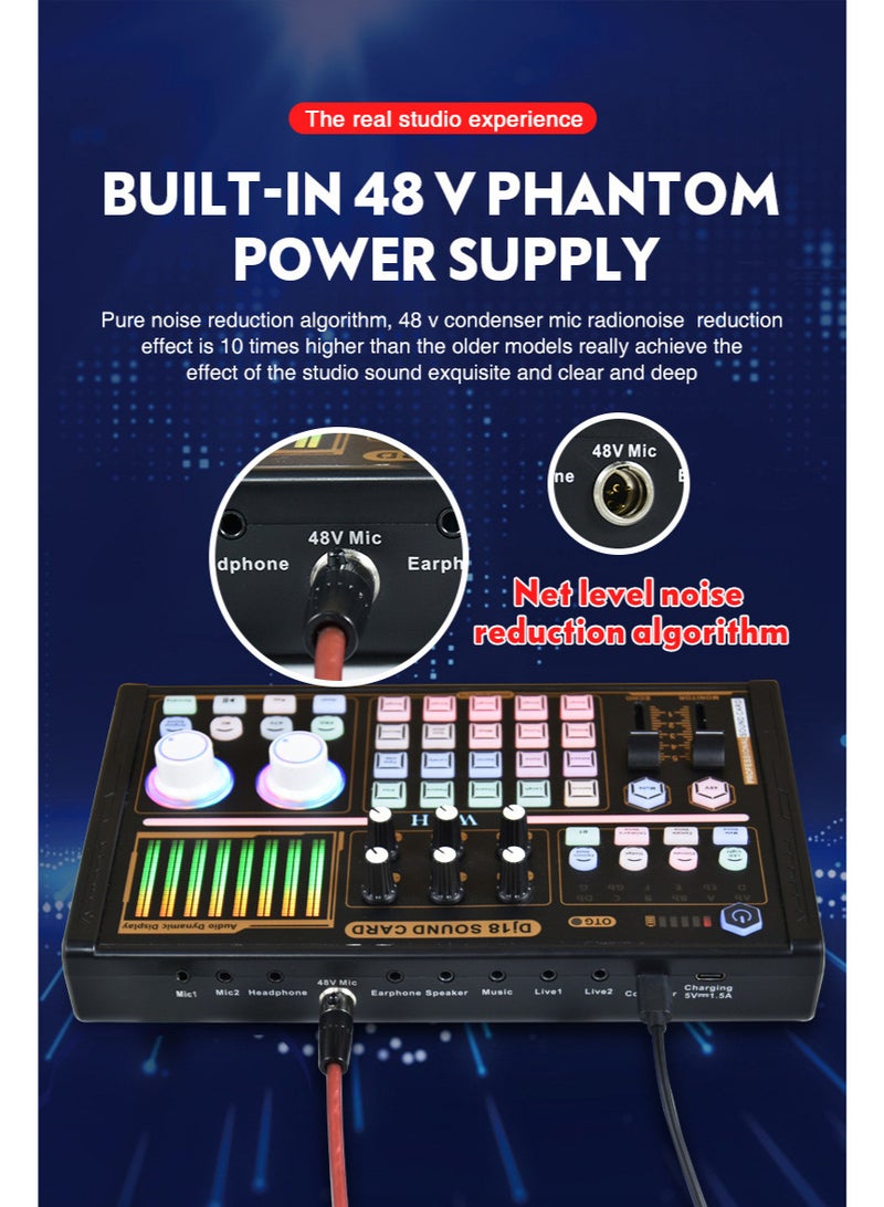 بطاقة صوت ZFSZ DJ18 حية مع طقم ميكروفون مكثف BM-800، حزمة بودكاست استوديو - Image 4