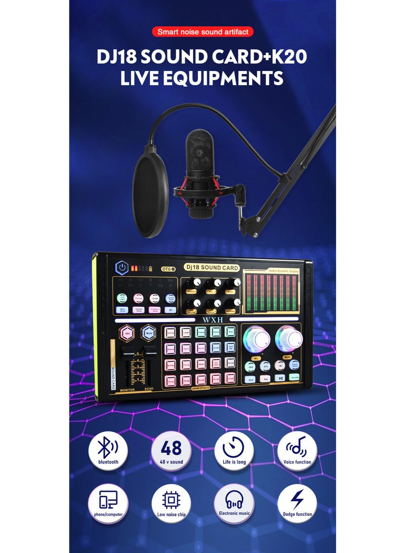 بطاقة صوت ZFSZ DJ18 حية مع طقم ميكروفون مكثف BM-800، حزمة بودكاست استوديو - Image 2