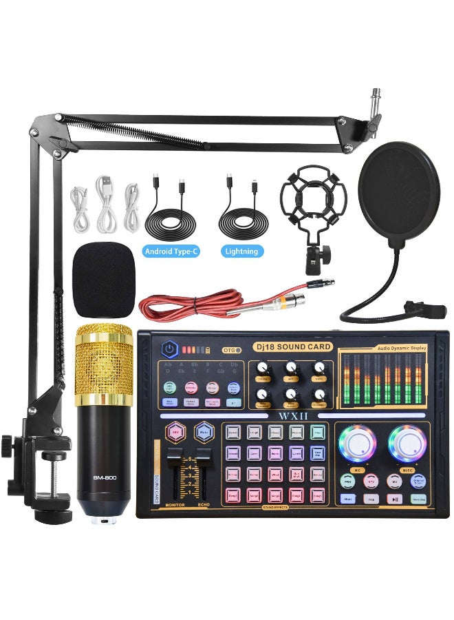 بطاقة صوت ZFSZ DJ18 حية مع طقم ميكروفون مكثف BM-800، حزمة بودكاست استوديو - Image 1