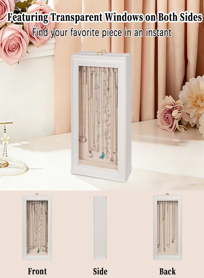 Exttlliy Necklace Organizer Box - 2-Layer Double-Sided Clear Lid Jewelry Storage Case, Anti-Tangle Necklaces Display Holder for Pendants Bracelets, Jewelry Organizer for Women Girls (White) - Image 2