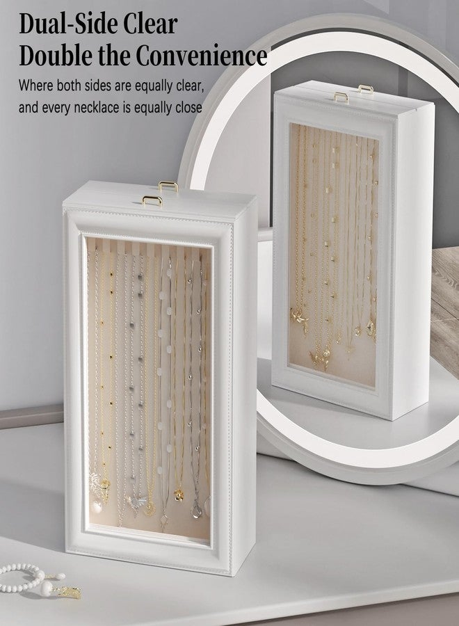 Exttlliy Necklace Organizer Box - 2-Layer Double-Sided Clear Lid Jewelry Storage Case, Anti-Tangle Necklaces Display Holder for Pendants Bracelets, Jewelry Organizer for Women Girls (White) - Image 3