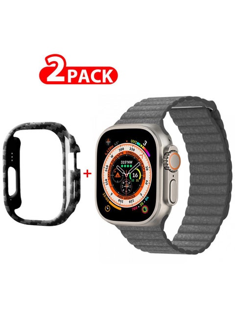2 Packs For Apple Watch Band 49mm Leather Loop Band Magnetic Watch Strap Wristband and Carbon Fiber Cup Holder Grey