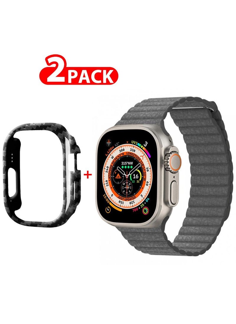 CATANES - 2 Packs For Apple Watch Band 49mm Leather Loop Band Magnetic Watch Strap Wristband and Carbon Fiber Cup Holder Grey - Image 1
