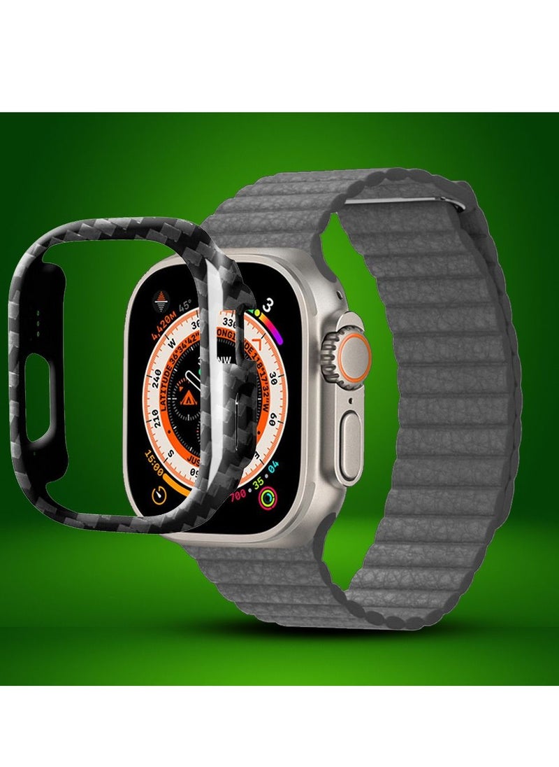 CATANES - 2 Packs For Apple Watch Band 49mm Leather Loop Band Magnetic Watch Strap Wristband and Carbon Fiber Cup Holder Grey - Image 1