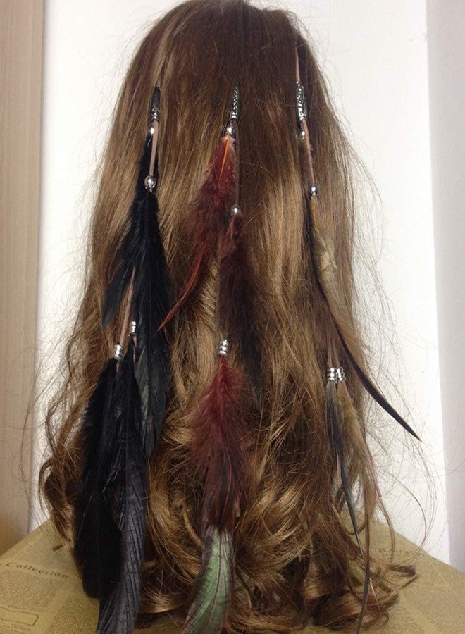 CBLUO Feather Boho Hippie Indian Headband Tassel Headdress Headwear Headpiece Crown Hair Bands Party Decoration Cosplay Costume Handmade Hair Accessories Black - Image 3