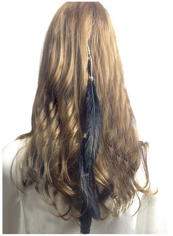 CBLUO Feather Boho Hippie Indian Headband Tassel Headdress Headwear Headpiece Crown Hair Bands Party Decoration Cosplay Costume Handmade Hair Accessories Black - Image 1