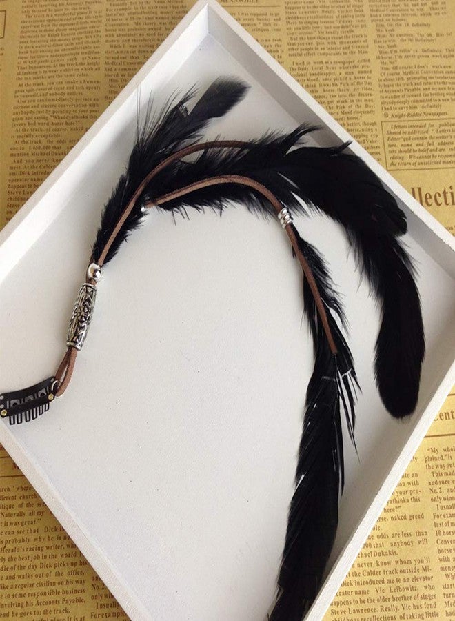 CBLUO Feather Boho Hippie Indian Headband Tassel Headdress Headwear Headpiece Crown Hair Bands Party Decoration Cosplay Costume Handmade Hair Accessories Black - Image 4