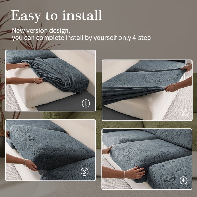 Dark Gray Jacquard Sofa Cushion Cover 1pc Back Protector Slipcover - Image 5