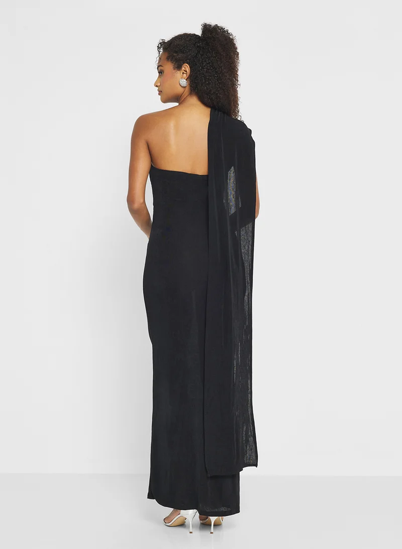 جينجر Bandeau A Line Dress with Scarf Detail