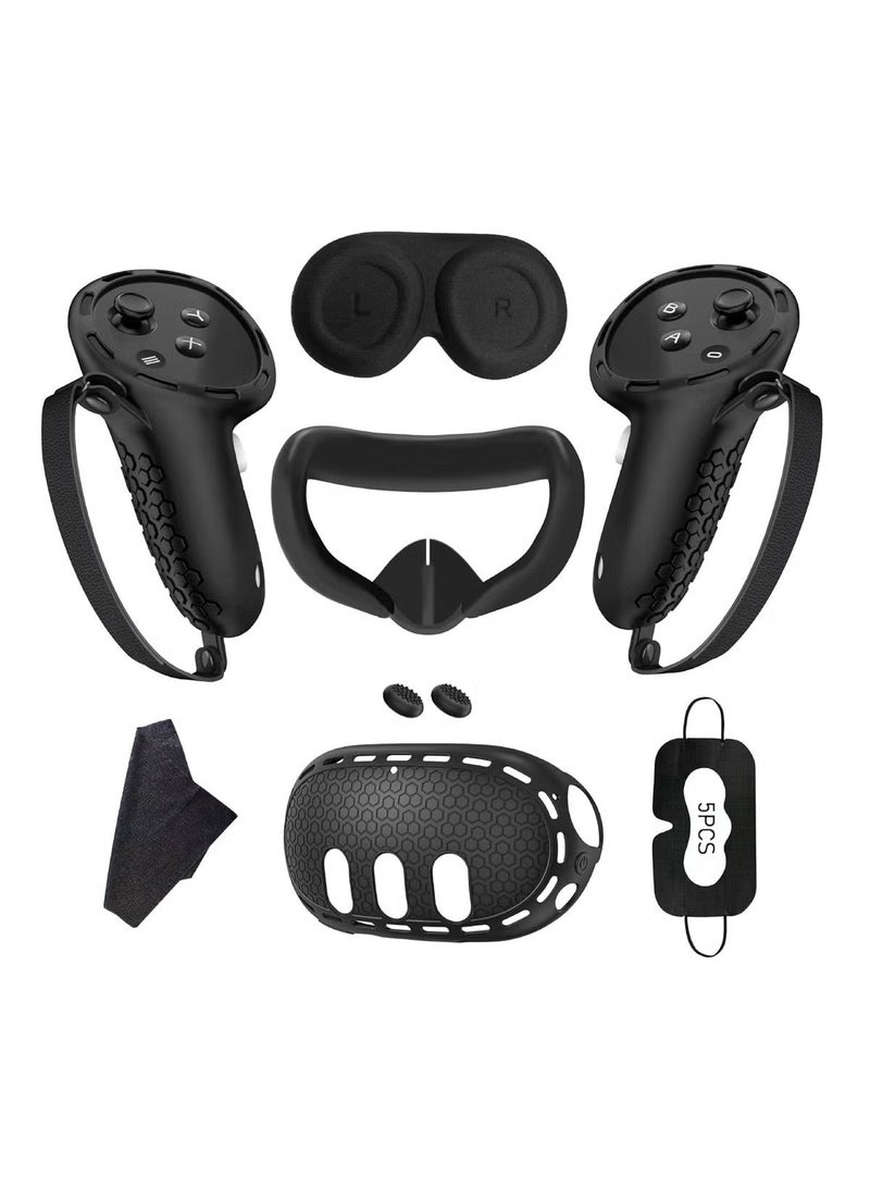 Anmi Anmi Protective Cover for Oculus/Meta Quest 3 Accessories, Silicone Controllers Grip Cover Protector, Soft Shell Skin with Face Cover and Lens Cover (Black)