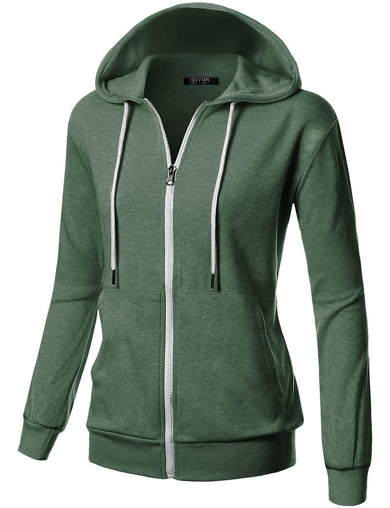 GIVON Women's Lightweight Zip Up Hoodie â€“ Long Sleeve Thin Casual Hooded Jacket, Plus DCF200-JADEGREEN-L - Image 1