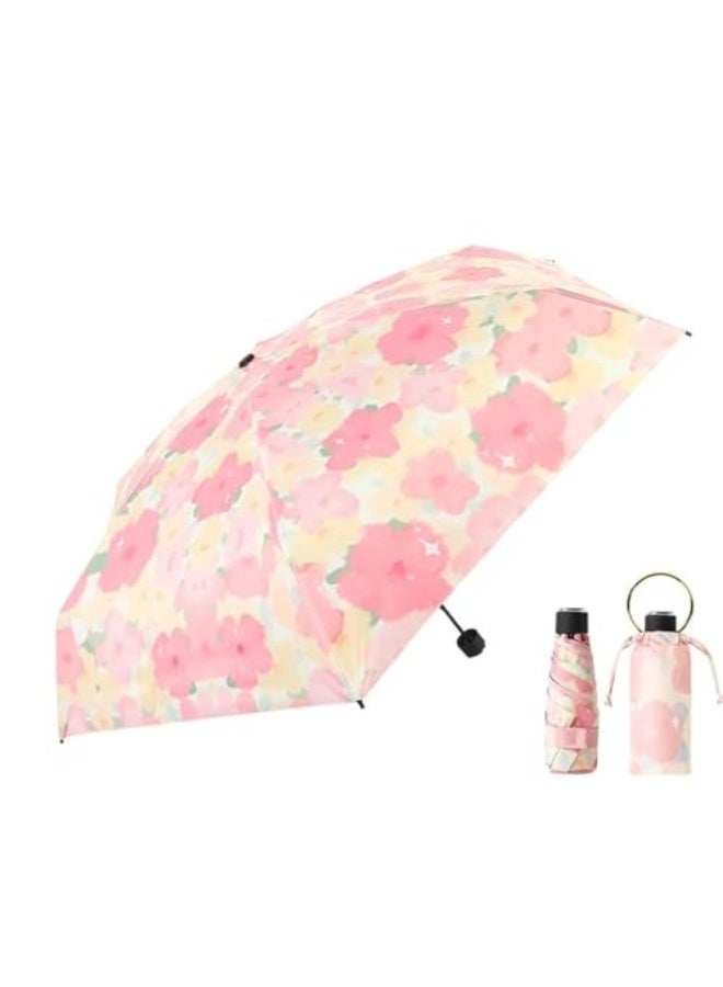 Generic Folding Umbrella, Manual Travel Umbrella with Bracelet Ring, UV Protection Sun 99%, Ultra-light Folding Sunshade Umbrella with Black Anti-UV Coating Women's Sun and Rain dual-use Folding umbrella  - Image 1