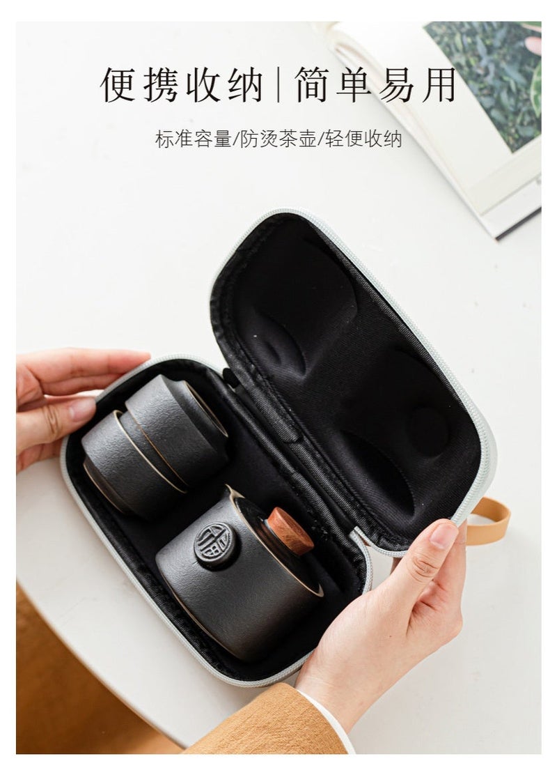 Portable Ceramic Travel Tea Set 4-Piece - Handmade Dehua Ceramic Teapot with 3 Cups and Carry Pouch, Chinese Kung Fu Tea Gift - Image 2