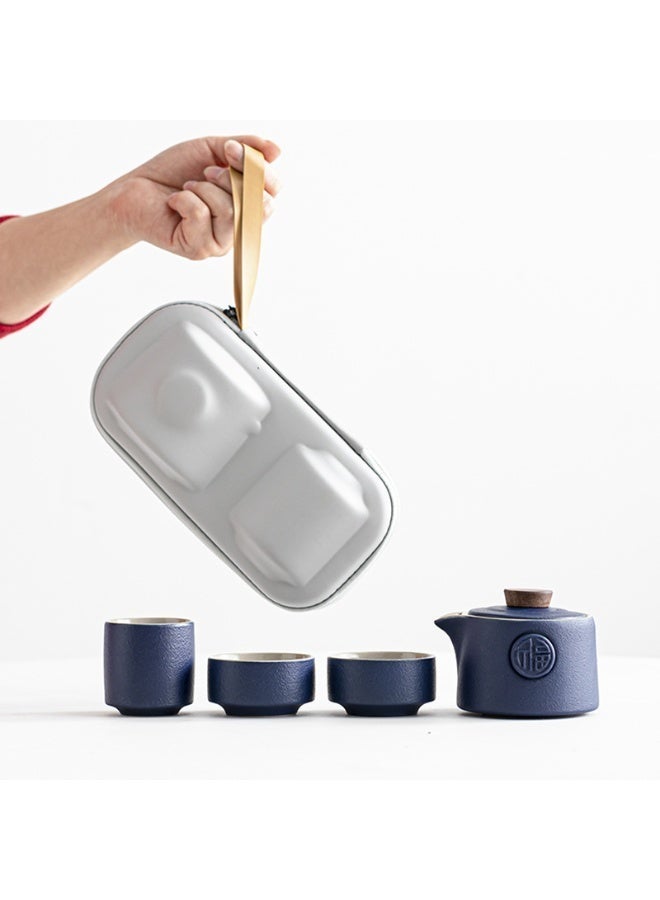 Portable Ceramic Travel Tea Set 4-Piece - Handmade Dehua Ceramic Teapot with 3 Cups and Carry Pouch, Chinese Kung Fu Tea Gift - Image 1