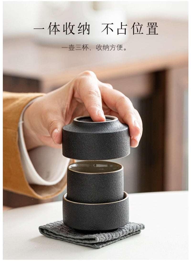 Portable Ceramic Travel Tea Set 4-Piece - Handmade Dehua Ceramic Teapot with 3 Cups and Carry Pouch, Chinese Kung Fu Tea Gift - Image 3