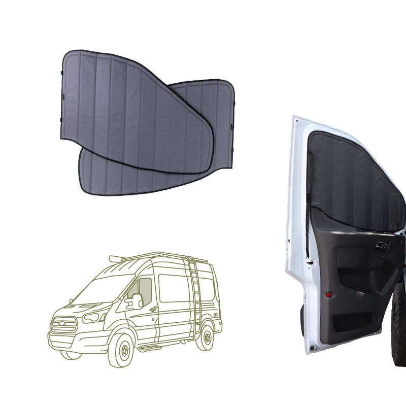 VanEssential Insulated Stealth Blackout Front Door Window Covers Designed for Ford Transit Van High and Medium Roof Year 2015 to Current Pair Charcoal Gray