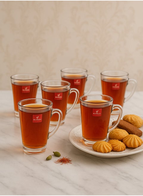 طقم 6 قطع أكواب شاي زجاج شفاف