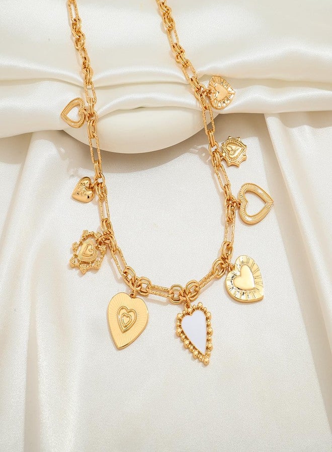 ليلي آند وايت قلادة ليلي آند وايت الذهبية للنساء، قلادة على شكل قلب مرصعة بالكريستال، سلسلة أنيقة، قلادة ذهبية عصرية مزينة بالخرز. - Image 4