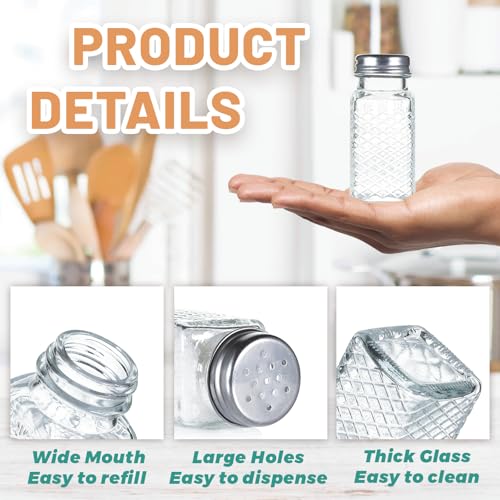 Wongblee 2 Pack Glass Salt and Pepper Shakers Set, Vintage Spice Shakers for Dining Room Table, Kitchen, Restaurant (Grid Pattern) - Image 3