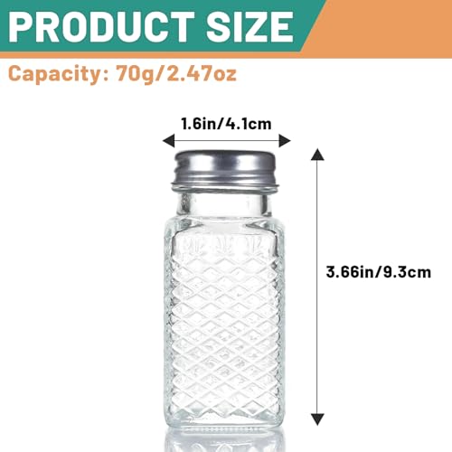 Wongblee 2 Pack Glass Salt and Pepper Shakers Set, Vintage Spice Shakers for Dining Room Table, Kitchen, Restaurant (Grid Pattern) - Image 2