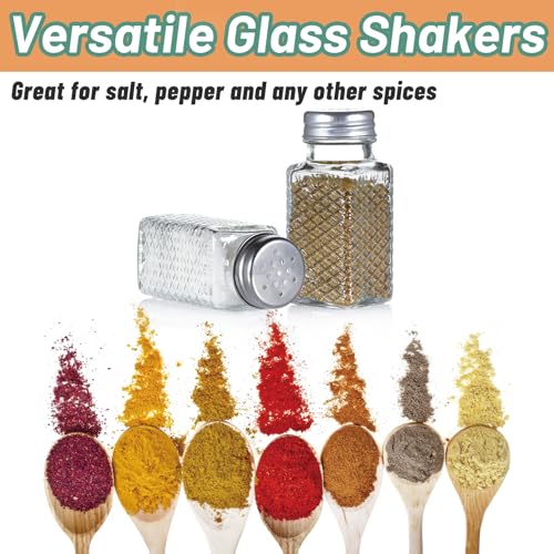 Wongblee 2 Pack Glass Salt and Pepper Shakers Set, Vintage Spice Shakers for Dining Room Table, Kitchen, Restaurant (Grid Pattern) - Image 4