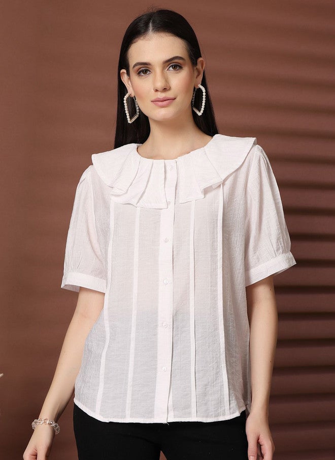PlusS بلوزة بيضاء كاجوال للنساء - Image 1