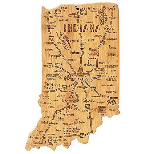 Totally Bamboo Destination Indiana State Shaped Serving and Cutting Board Includes Hang Tie for Wall Display