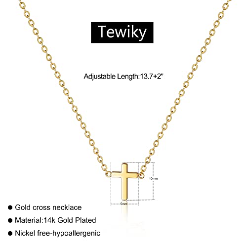 Tewiky Dainty Cross Necklace for Women, 14K Gold Plated Simple Cross Choker Necklaces Small Cross Pendant Tiny Cute Necklaces Handmade Aesthetic Gold Jewelry for Women - Image 2