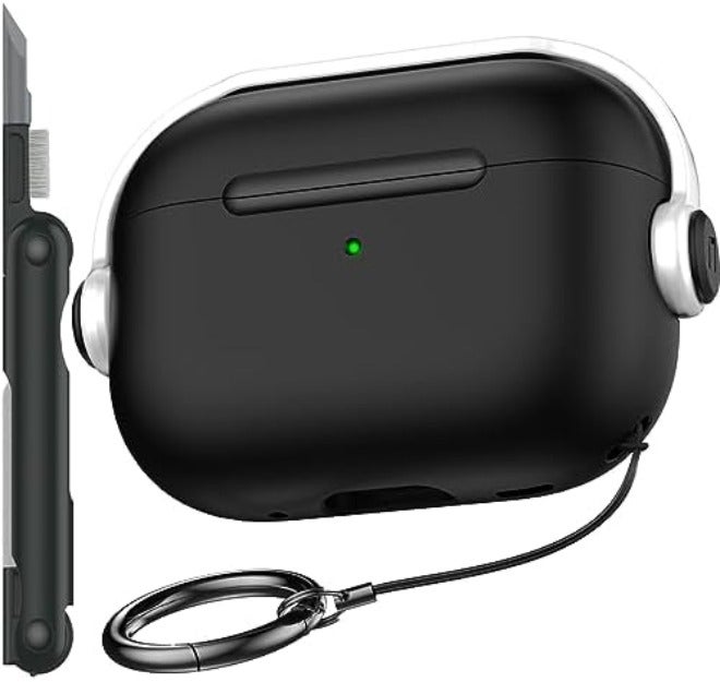 R-fun Airpods Pro Case (2nd/1st Gen,2023/2022/2019) with Secure Lock & Cleaning Kit, Music Headset Earphone Protective Case Cover Compatible with Airpods Pro 2 (USB-C/Lightning Cable), Black - Image 1