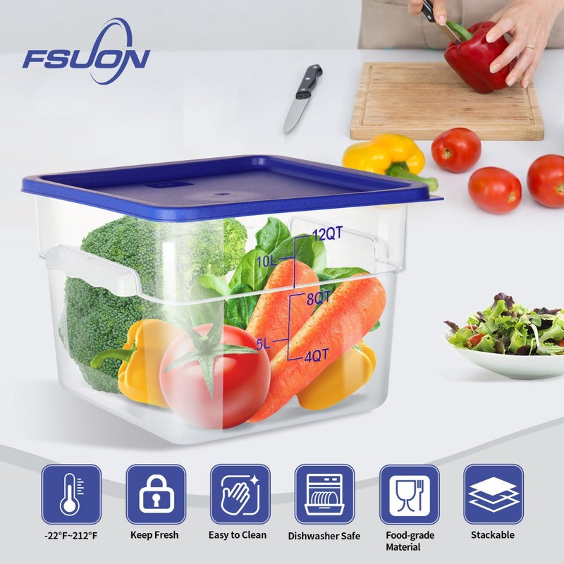 FSUON حاويات تخزين الطعام الشفافة FSUON 4 عبوات مع أغطية ومقابض حاويات طعام مربعة من البولي كربونات، NSF (22Qt) - Image 5