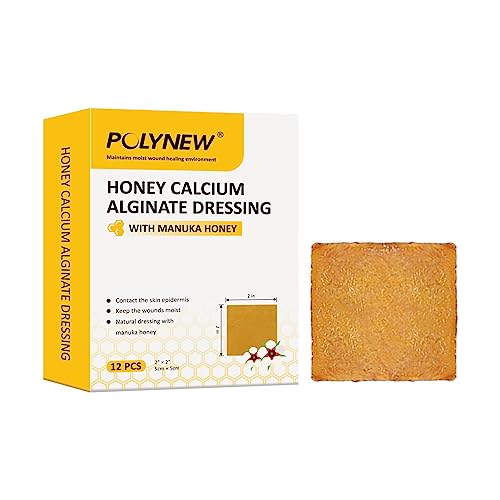 Polynew Impregnated Manuka Honey Calcium Alginate Dressing, 2"x2"-12Pcs/Box, Non-Adherent Calcium Alginate Dressing with Manuka Honey, Natural Wound Care Bandages for Burns, Faster Wound Care - Image 1