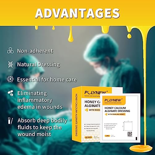 Polynew Impregnated Manuka Honey Calcium Alginate Dressing, 2"x2"-12Pcs/Box, Non-Adherent Calcium Alginate Dressing with Manuka Honey, Natural Wound Care Bandages for Burns, Faster Wound Care - Image 4
