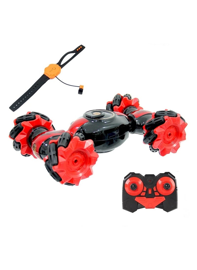 Watch Handle Dual Mode Special Effects Remote Control Car 45° Climbing All Terrain RC Vehicle 360-degree flip Double-Sided RC Truck Boy Girl Birthday Gift RC Buggy (Color : Red)  - Image 1