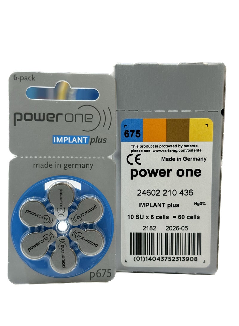 PowerOne Power One IMPLANT PLUS Zinc Air Hearing Aid Batteries Size 675 - Image 1