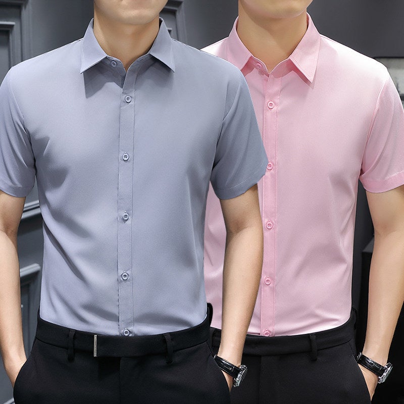 Spring and autumn men's long-sleeved shirt shirt gray business casual anti-wrinkle inner wear workwear work clothes men's clothing - Image 1