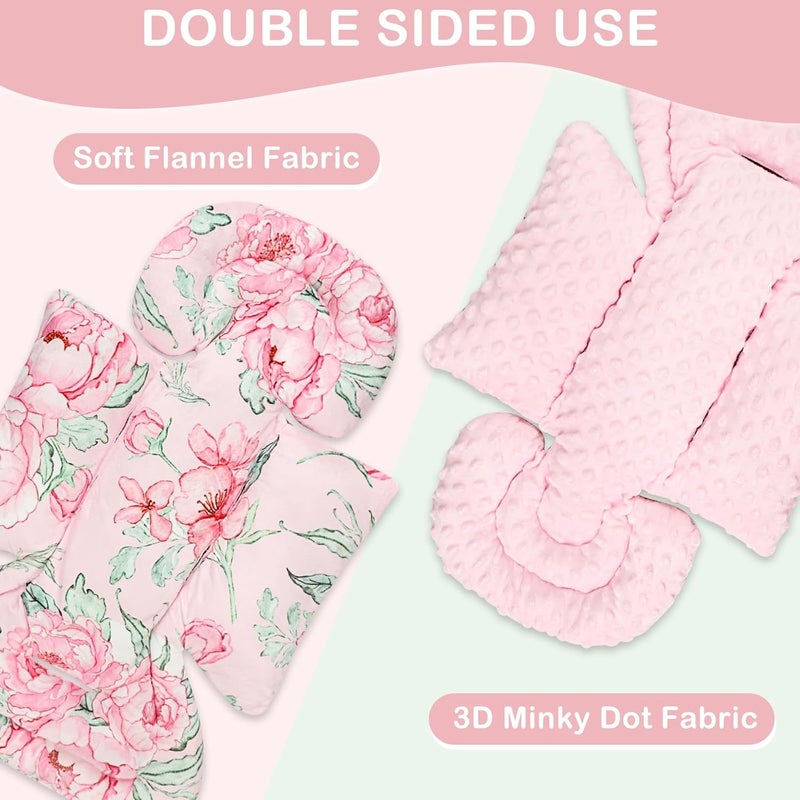 DILIMI Infant Car Seat Insert Baby Car Seat Head Support with 3 Strap Paddings Soft Newborn Car Seat Cushion for Stroller Swing Bouncers Pink Flower - Image 4