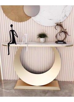 fashionhome Modern Design Rustproof Rock Slab Console Table White Sintered Stone Entryway Table Display Table Geometric Line Pedestal for Foyer Living Room Home Offices 100x30x80 cm  - Image 4
