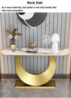 fashionhome Modern Design Rustproof Rock Slab Console Table White Sintered Stone Entryway Table Display Table Geometric Line Pedestal for Foyer Living Room Home Offices 100x30x80 cm  - Image 5