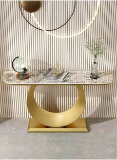 fashionhome Modern Design Rustproof Rock Slab Console Table White Sintered Stone Entryway Table Display Table Geometric Line Pedestal for Foyer Living Room Home Offices 100x30x80 cm  - Image 2
