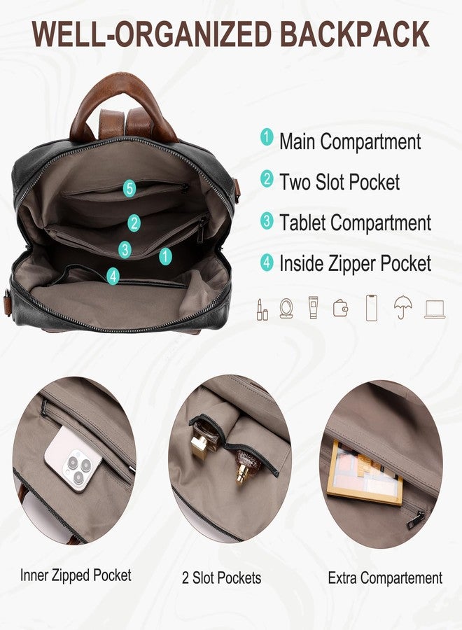 VASCHY Backpack Purse for Women, Large Vegan Leather Backpack Purse with Wallet Pouch Set Convertible Handbag for Ladies Guitar Strap Black and Brown - Image 4