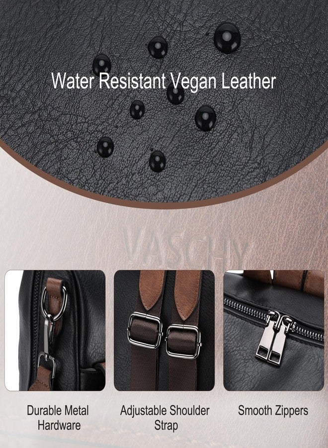 VASCHY Backpack Purse for Women, Large Vegan Leather Backpack Purse with Wallet Pouch Set Convertible Handbag for Ladies Guitar Strap Black and Brown - Image 3
