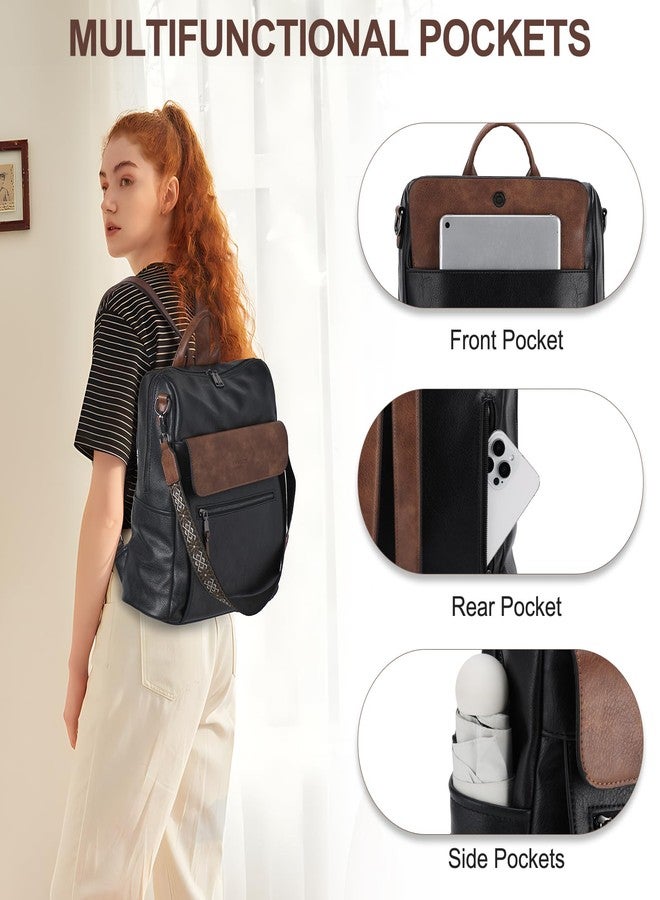 VASCHY Backpack Purse for Women, Large Vegan Leather Backpack Purse with Wallet Pouch Set Convertible Handbag for Ladies Guitar Strap Black and Brown - Image 5