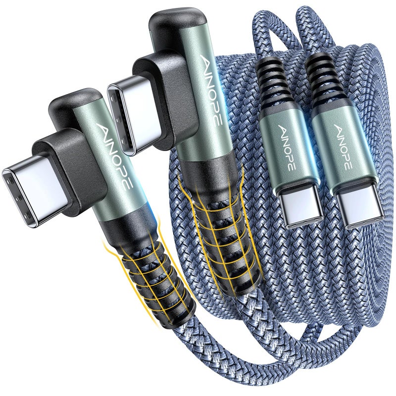 AINOPE USB C to USB C Cable 60W 2Pack 6.6ft C to C Cable Fast Charging Type C Charger Fast Charging Right Angle Sideways Phone Charger for iPhone 17 Pro Max Accessories M5 MacBook Air Samsung S25 iPad - Image 1