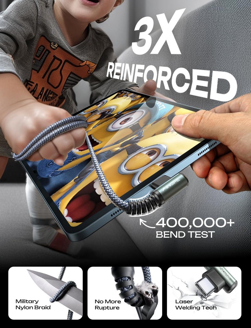 AINOPE USB C to USB C Cable 60W 2Pack 6.6ft C to C Cable Fast Charging Type C Charger Fast Charging Right Angle Sideways Phone Charger for iPhone 17 Pro Max Accessories M5 MacBook Air Samsung S25 iPad - Image 4