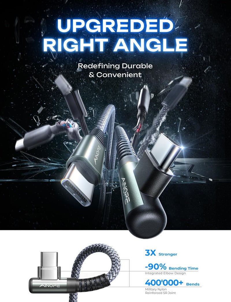AINOPE USB C to USB C Cable 60W 2Pack 6.6ft C to C Cable Fast Charging Type C Charger Fast Charging Right Angle Sideways Phone Charger for iPhone 17 Pro Max Accessories M5 MacBook Air Samsung S25 iPad - Image 2