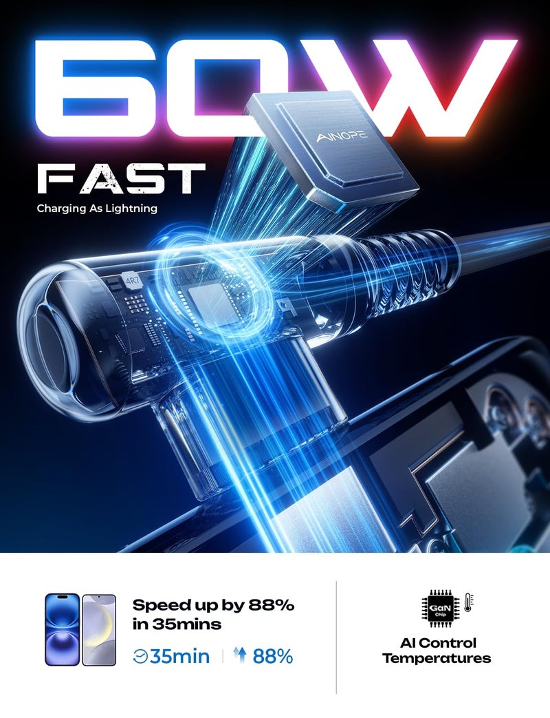 AINOPE USB C to USB C Cable 60W 2Pack 6.6ft C to C Cable Fast Charging Type C Charger Fast Charging Right Angle Sideways Phone Charger for iPhone 17 Pro Max Accessories M5 MacBook Air Samsung S25 iPad - Image 5