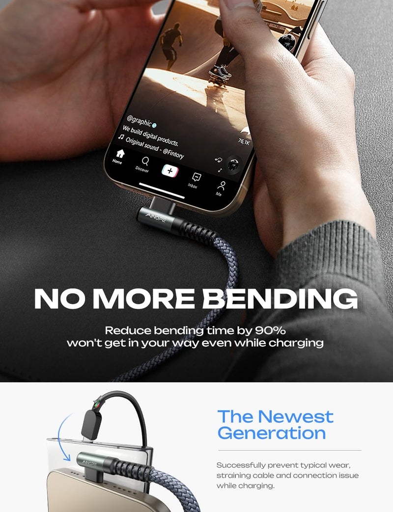 AINOPE USB C to USB C Cable 60W 2Pack 6.6ft C to C Cable Fast Charging Type C Charger Fast Charging Right Angle Sideways Phone Charger for iPhone 17 Pro Max Accessories M5 MacBook Air Samsung S25 iPad - Image 3