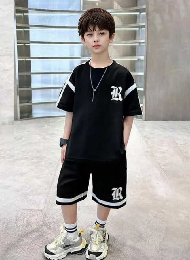 Take Two Boys Black Graphic Print T-Shirt and Shorts Set