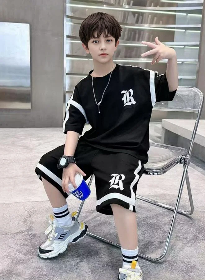 Take Two Boys Black Graphic Print T-Shirt and Shorts Set